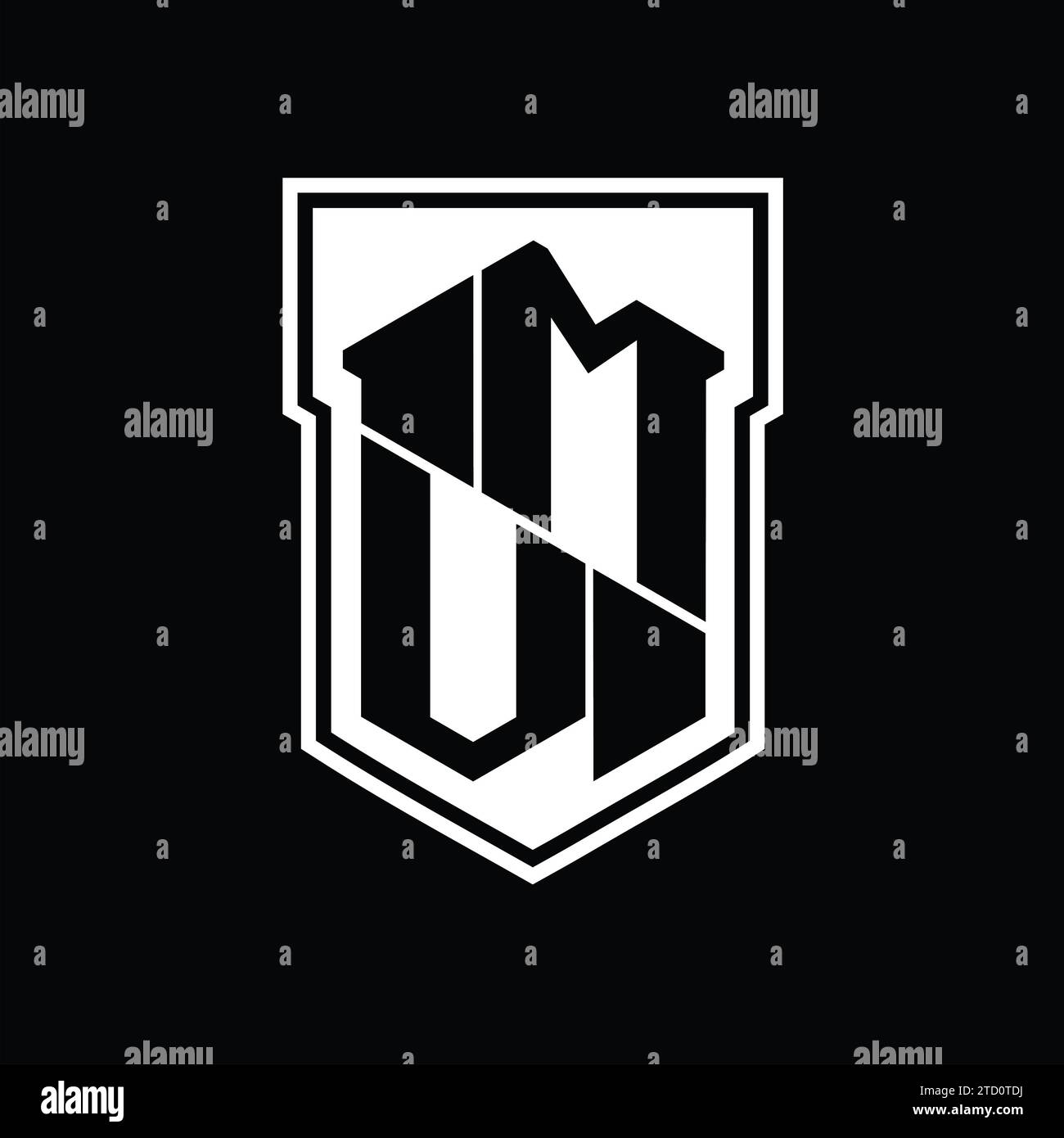 MV Letter Logo monogram hexagon geometric up and down inside shield ...