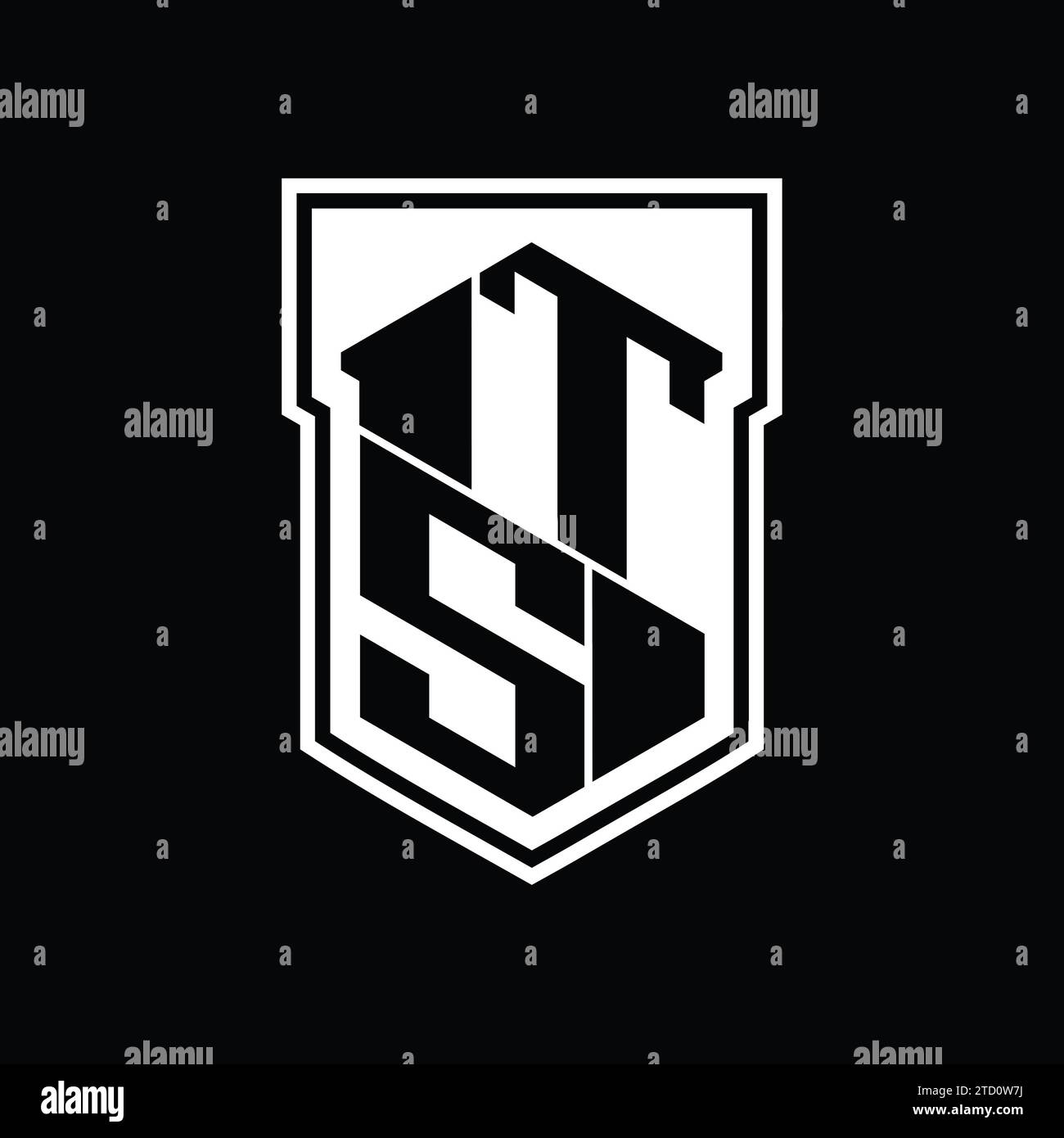 TS Letter Logo monogram hexagon geometric up and down inside shield ...