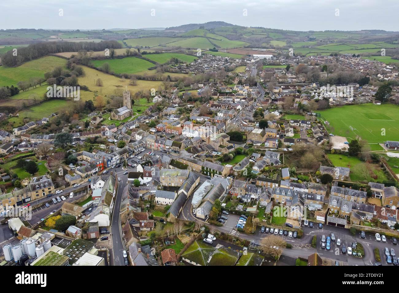 Beaminster, Dorset, UK. 15th December 2023. UK Weather. Aerial view of
