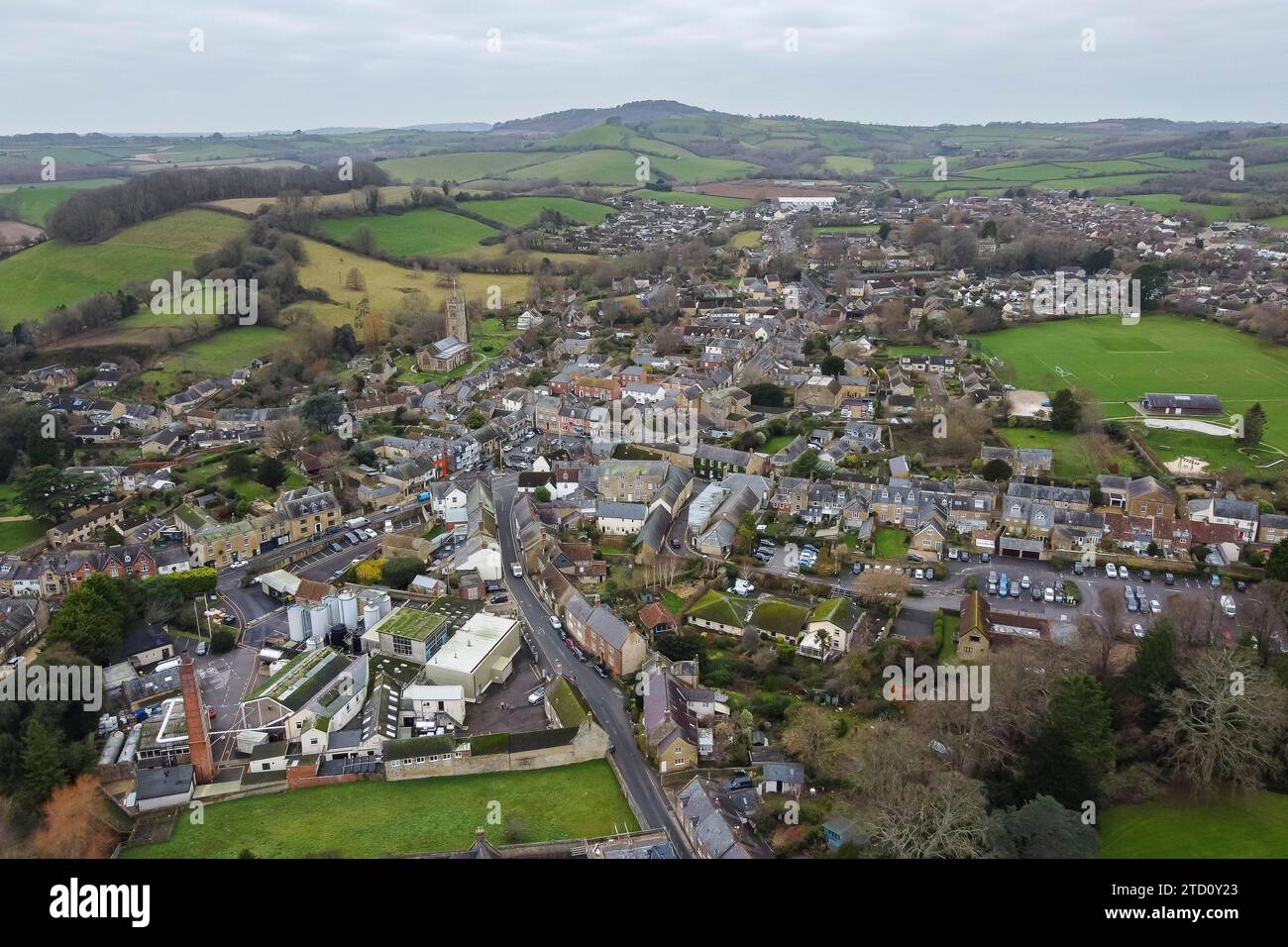 Beaminster, Dorset, UK. 15th December 2023. UK Weather. Aerial view of