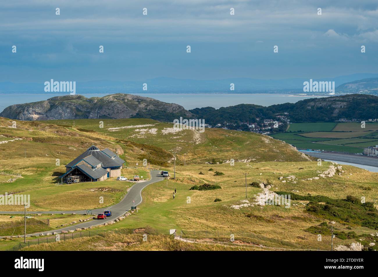 Great Orme Tramway Halfway Station with Llandudno, North Wales, UK in the background. Stock Photo
