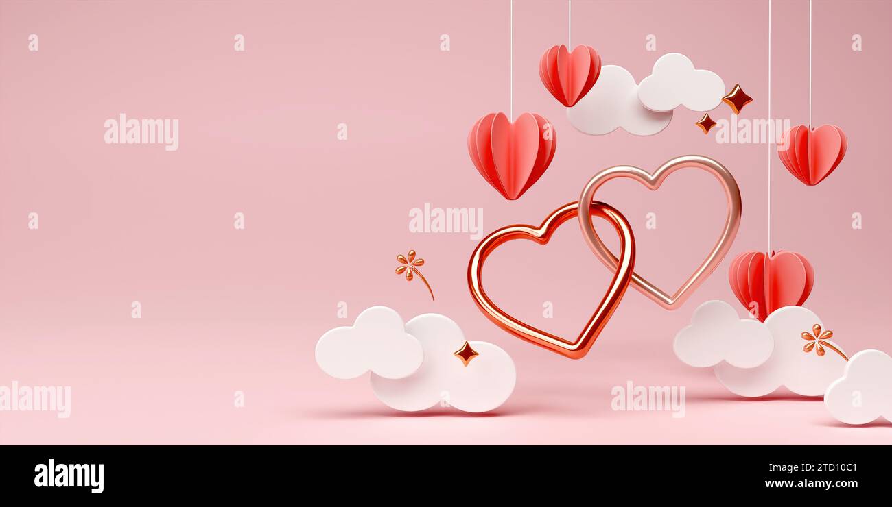 Happy Valentine's day poster with copy space. Beautiful paper cut white ...