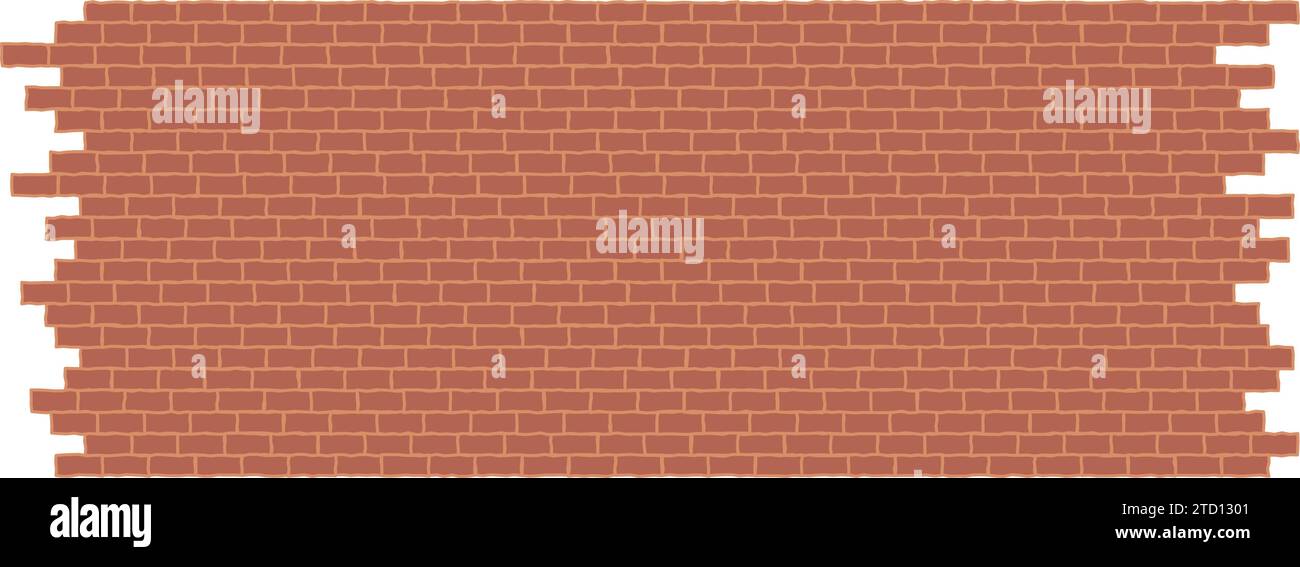 A piece of red brick wall. Cartoon texture pattern of orange brick wall part. Vector illustration. Stock Vector