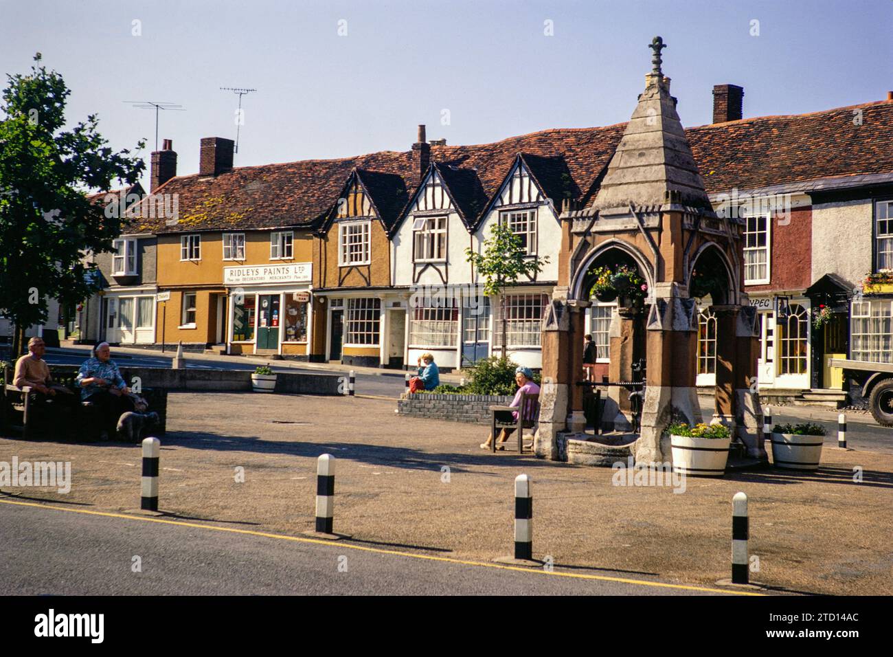 Historic buildings on Market Hill, Woodbridge,  Suffolk, July 1972 Stock Photo