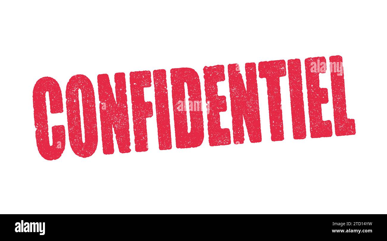 Vector illustration of the word Confidentiel (Confidential in French language) in red ink stamp Stock Vector