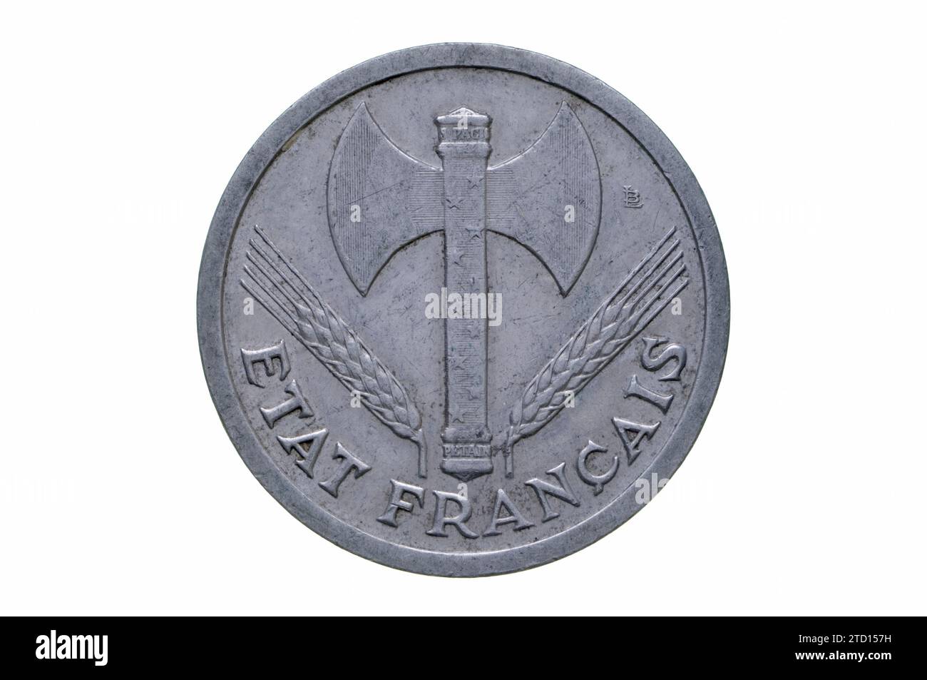 Vichy French State 2 Franc Coin Stock Photo