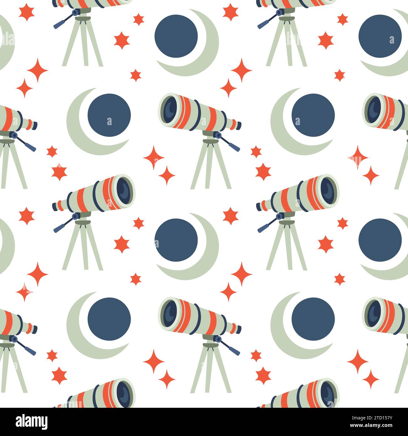 Moon Solar Eclipse Telescope seamless pattern in flat cartoon style for