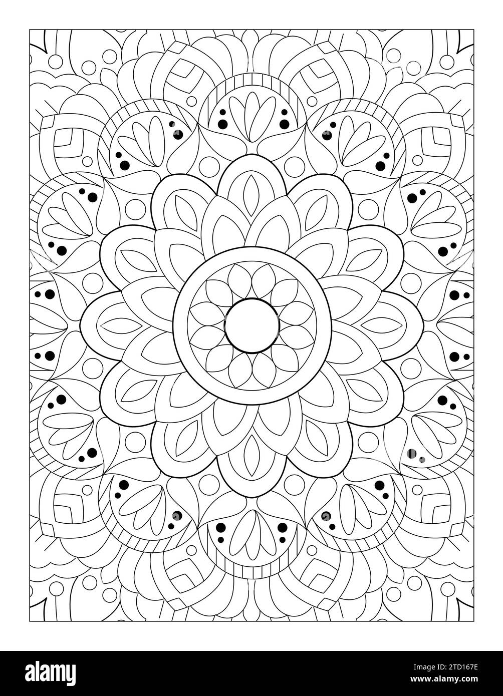 Simple Mandala Style Colouring Page, Mandala Pattern 8.5” x 11 for KDP, Adult Coloring Page, Mandala coloring for Kids Stock Vector