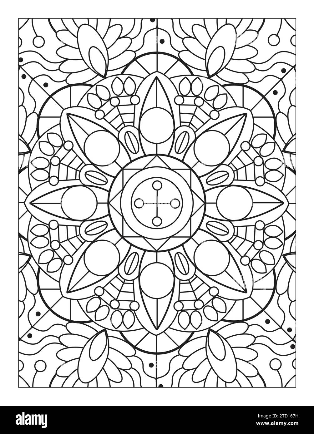 Simple Mandala Style Colouring Page, Mandala Pattern 8.5” x 11 for KDP, Adult Coloring Page, Mandala coloring for Kids Stock Vector