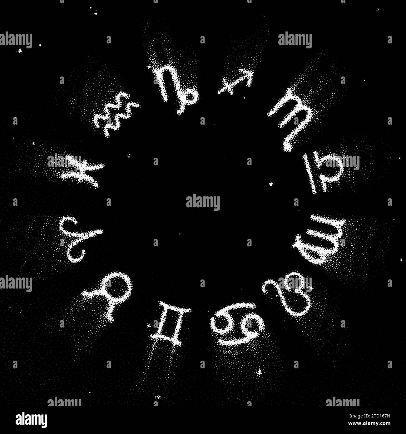 Astrology Zodiac Signs Wheel With Twelve Symbols In Retro Dotwork Style astrology-zodiac-signs-wheel-with-twelve-symbols-in-retro-dotwork-style