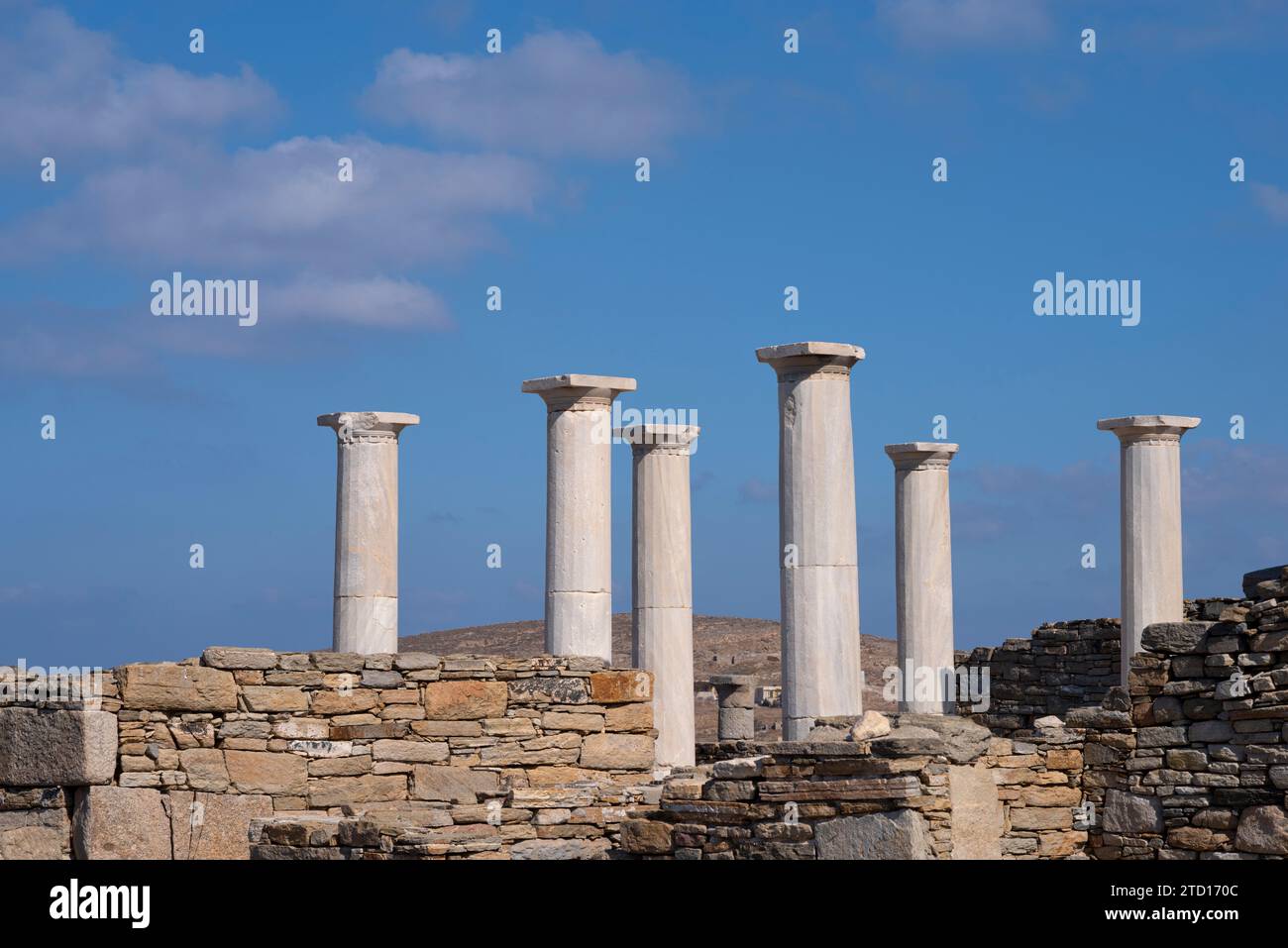 Marble columns stand proud, Delos, Greece Stock Photo
