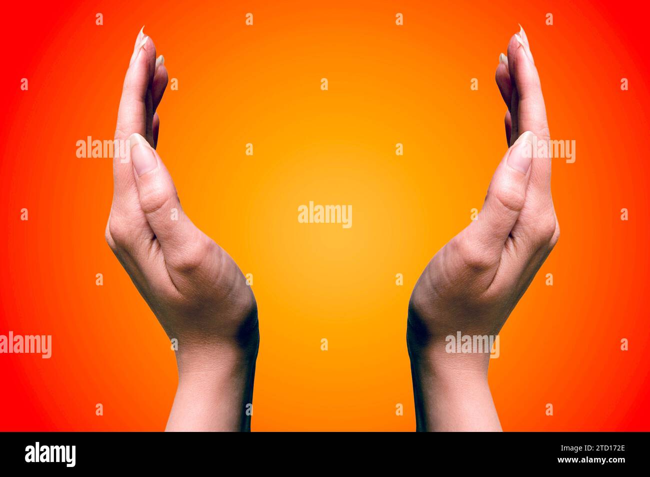 hands in gesture of acceptance or protection Stock Photo