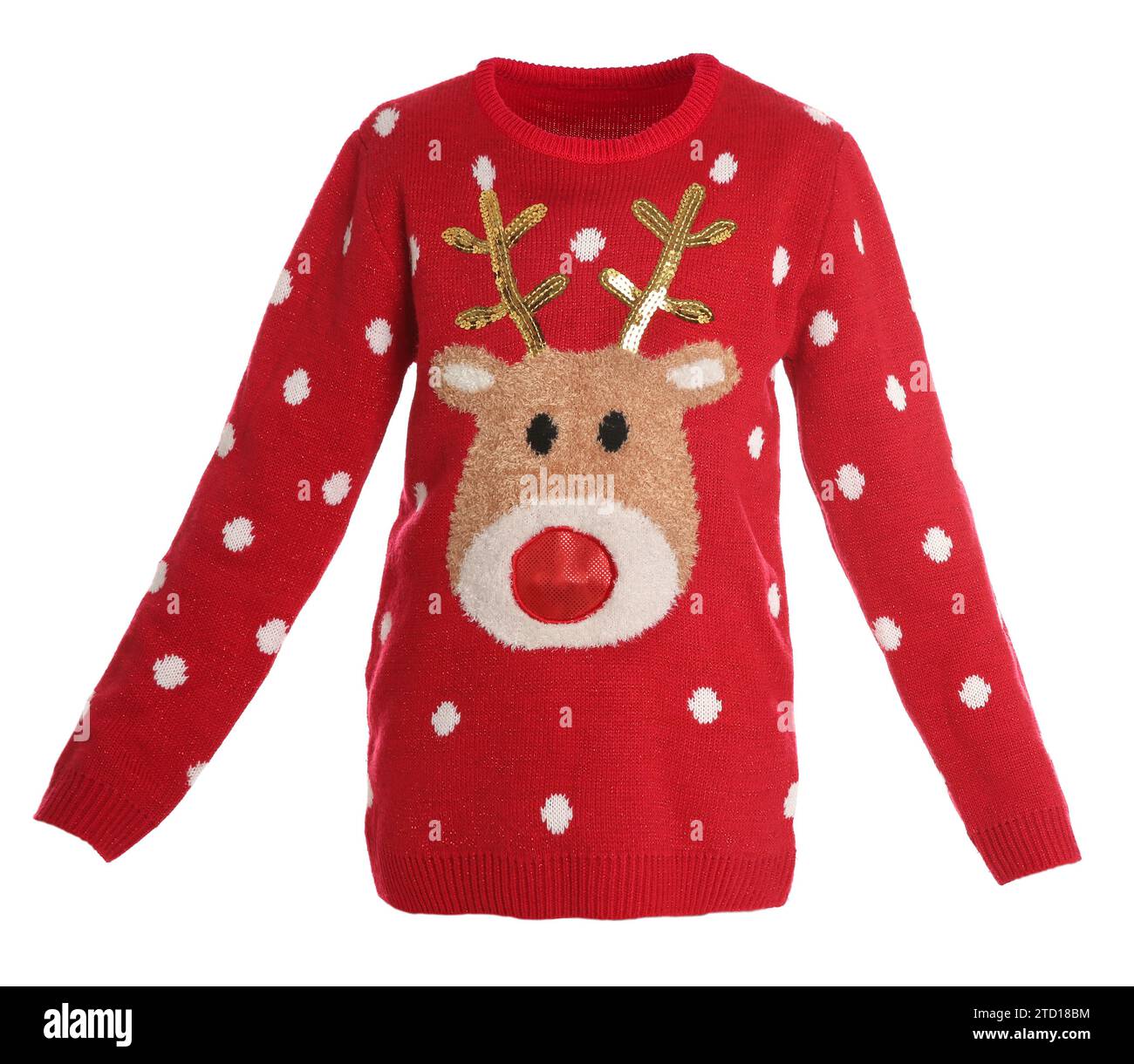 Christmas sweater with reindeer isolated on white Stock Photo