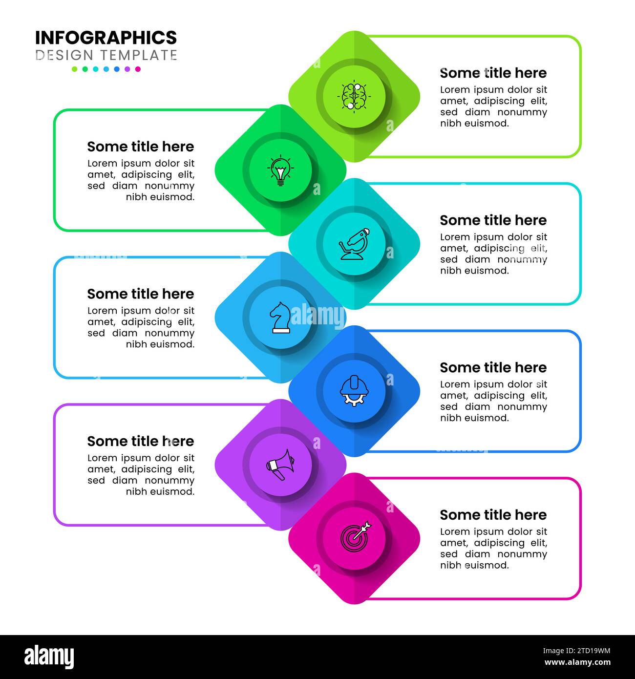 Infographic template with icons and 7 options or steps. Squares. Can be ...