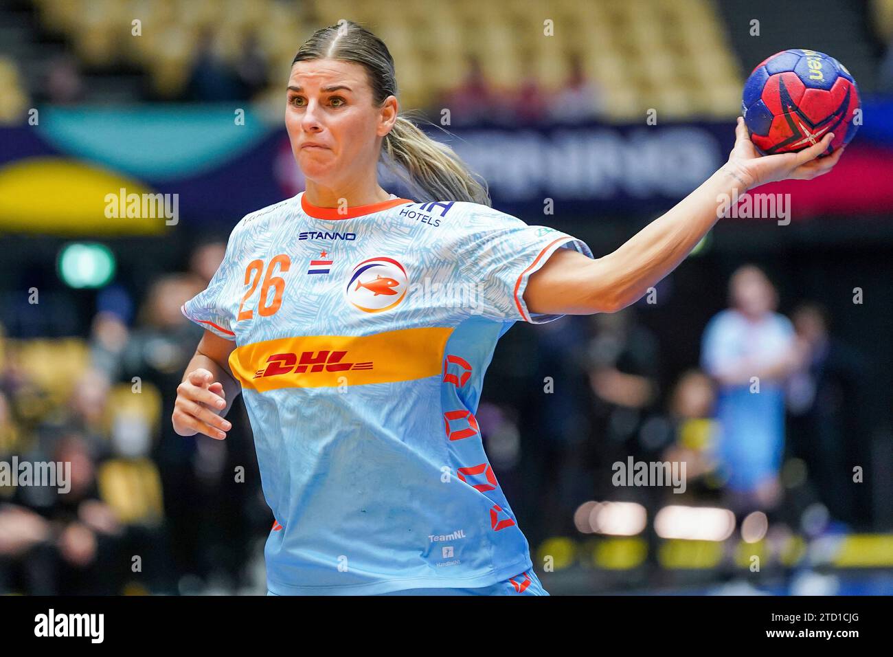 HERNING, DENMARK - DECEMBER 15: Angela Malestein of the Netherlands during the 26th IHF Women's World Championship Handball Final Round, 5-8 place match between Montenegro and Netherlands at Jyske Bank Boxen on December 15, 2023 in Herning, Denmark (Photo by Henk Seppen/Orange Pictures) Stock Photo