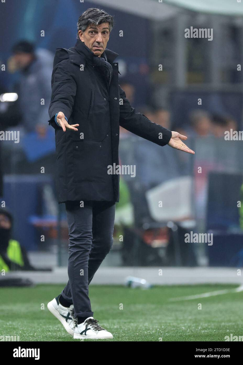 Milan, Italy, 12th December 2023. Imanol Alguacil Head coach of Real Sociedad reacts during the UEFA Champions League match at Giuseppe Meazza, Milan. Picture credit should read: Jonathan Moscrop / Sportimage Stock Photo