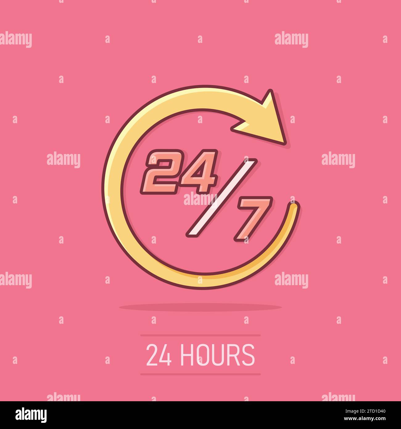 Vector cartoon twenty four hour clock icon in comic style. 24/7 service time concept
