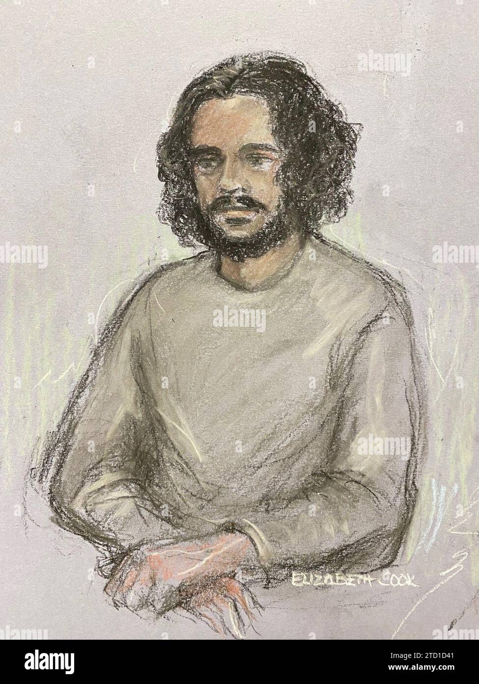 File court artist sketch by Elizabeth Cook dated 21/10/22 of Edward Little appearing at the Old