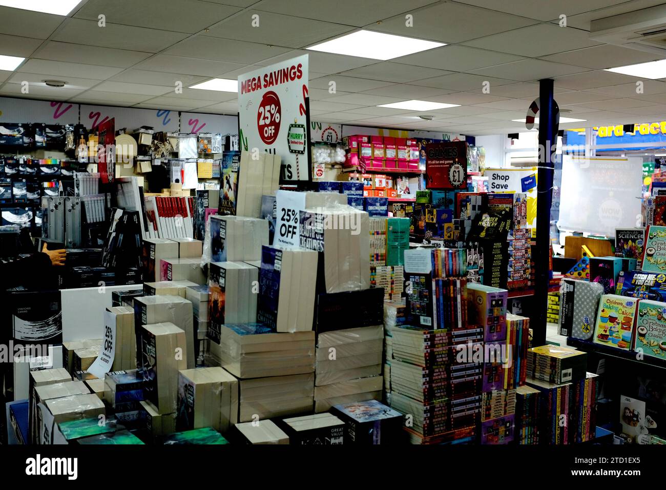 the works discount books and stationery shop,mortimer street,herne bay,kent,uk december 2023