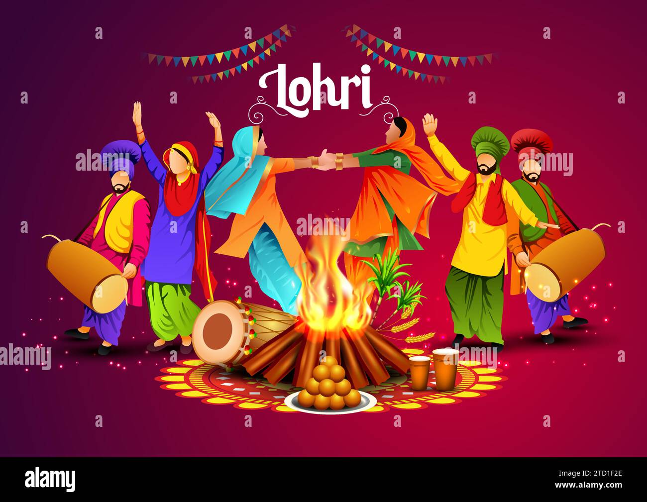 Happy Lohri festival of Punjab Indian harvest background. vector