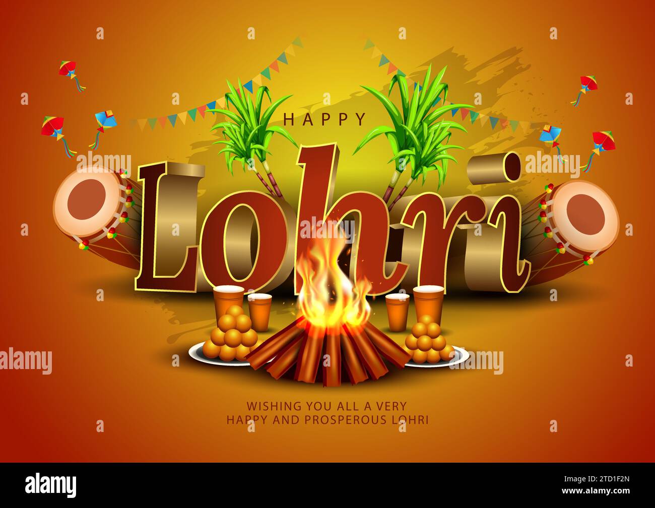 Indian festival Happy lohri with Lohri props, holiday Background