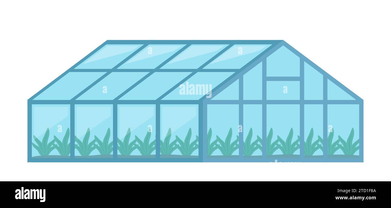 Greenhouse with glass walls, agricultural building. Cultivation of agricultural crops. Vector Illustration Stock Vector