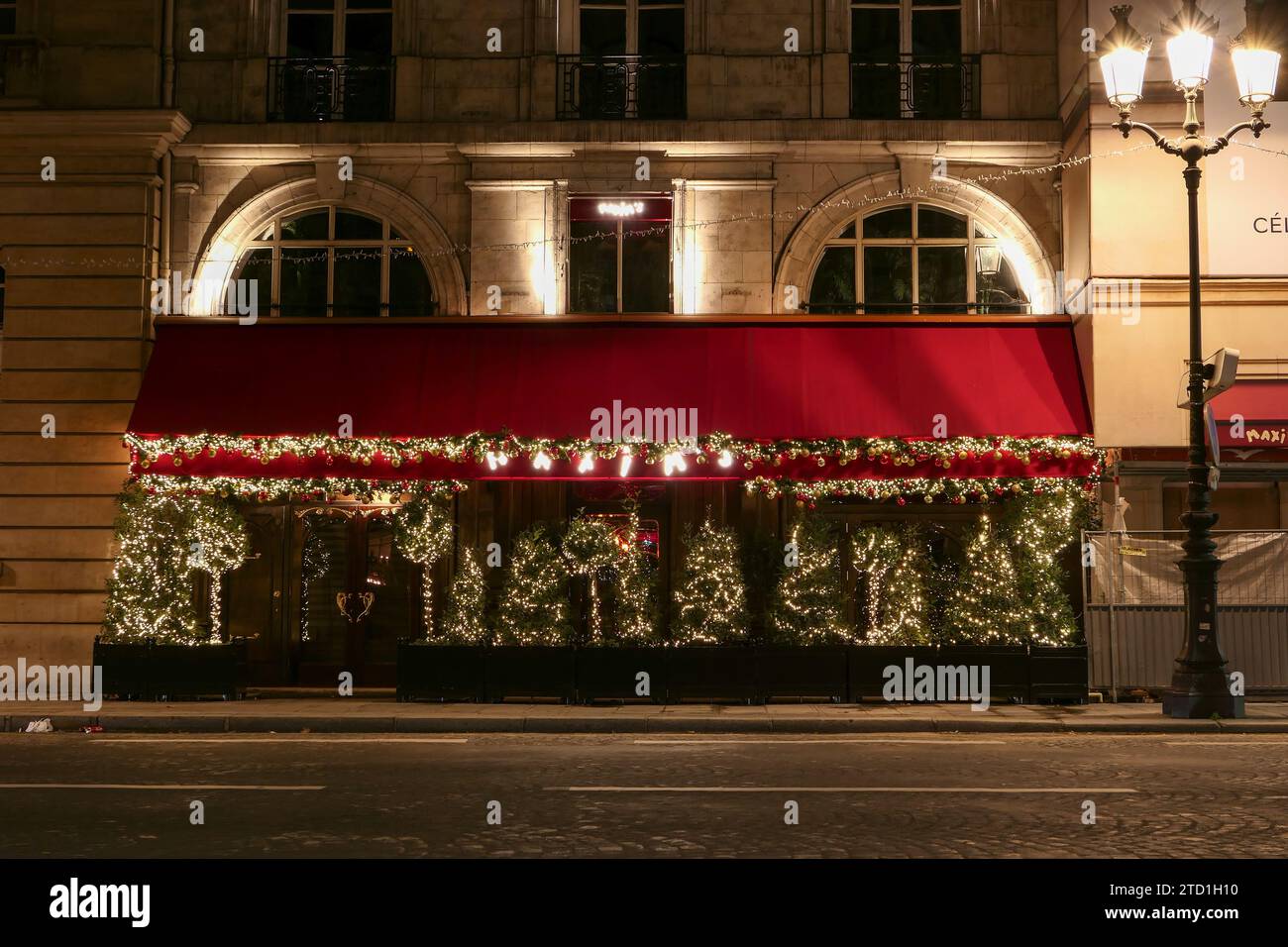 Paris, France. December 10. 2023. famous restaurant Maxim's. Establishment dating from the 19th century, located rue royale. Stock Photo