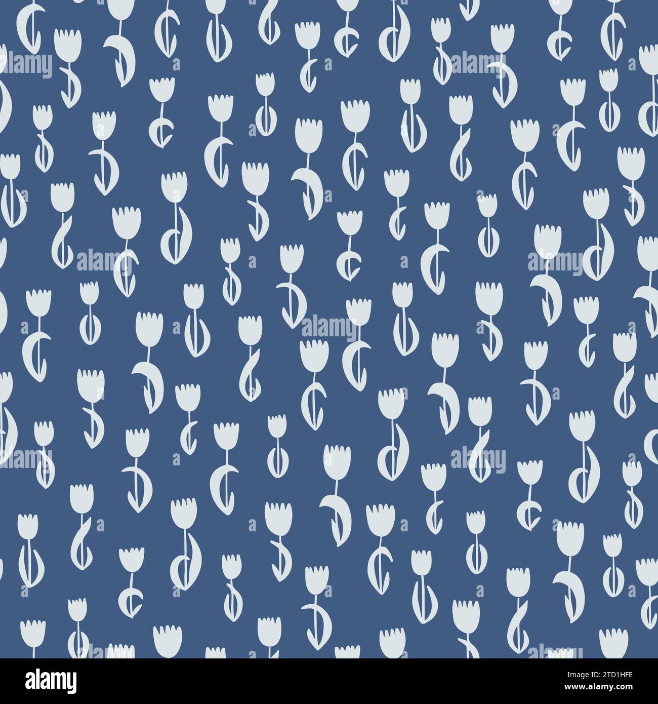 White floral silhouette pattern on a blue background, hand drawn small ...