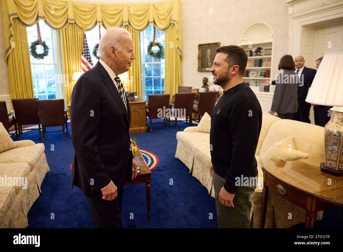 The President of Ukraine, Volodymyr Zelensky meets with President Joe Biden in the Oval Office. Zelenskyand his staff on a working visit to Washington DC. Zelensky visited Capitol Hill, the White House and the International Monetary Fund. (Photographs: The Ukraine Presidential Office) Stock Photo
