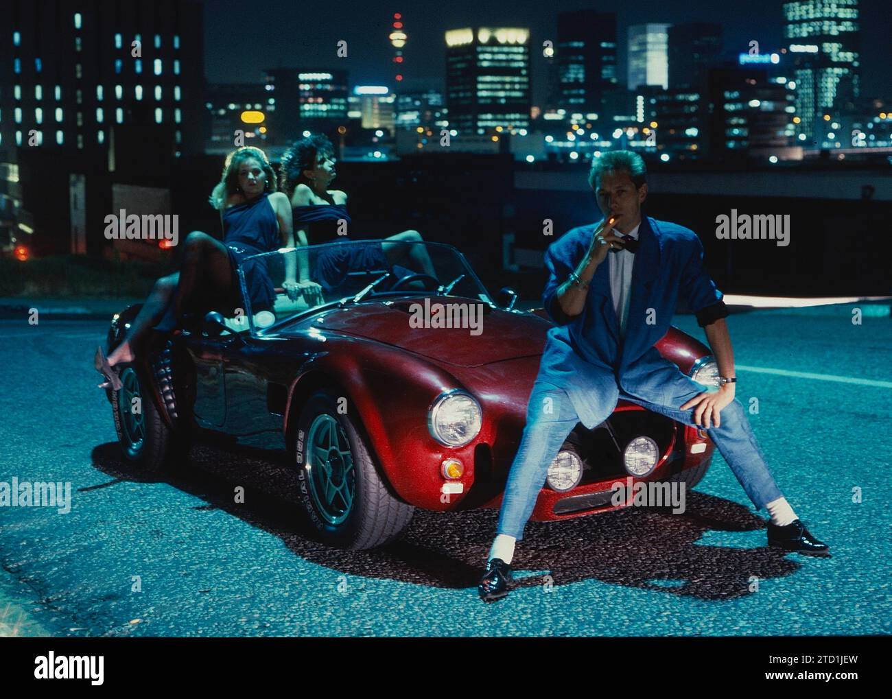 1980s Fashion, Group of White People with Sports Car 'Out on the Town