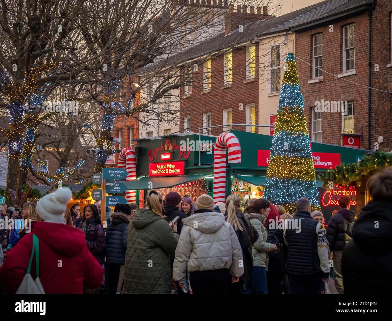 Mulled wine and hot chocolate stall at York St Nicholas Christmas Market 2023, York, North