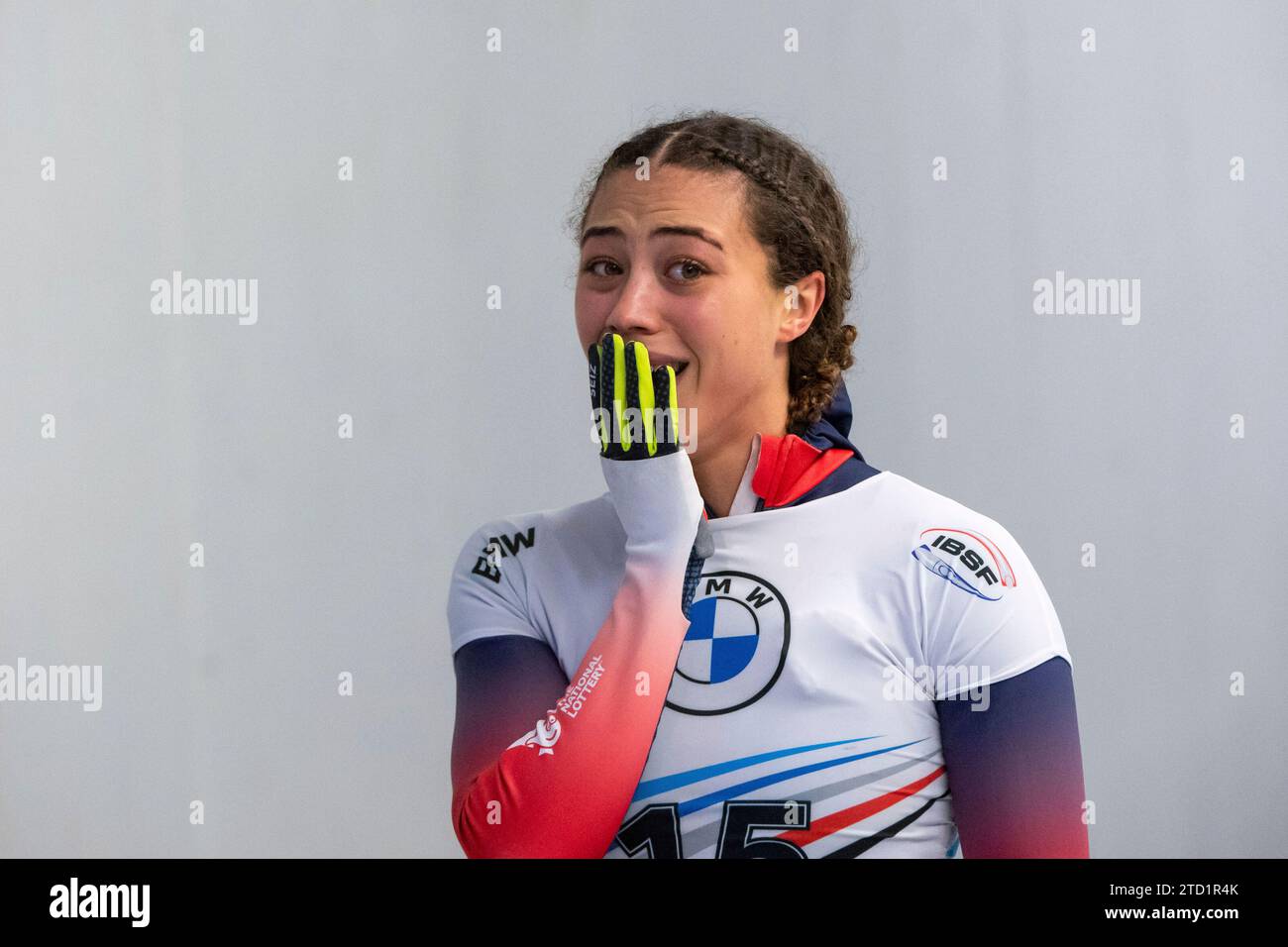 Tabitha Stoecker (Großbritannien) im Ziel, AUT, IBSF BMW Skeleton ...