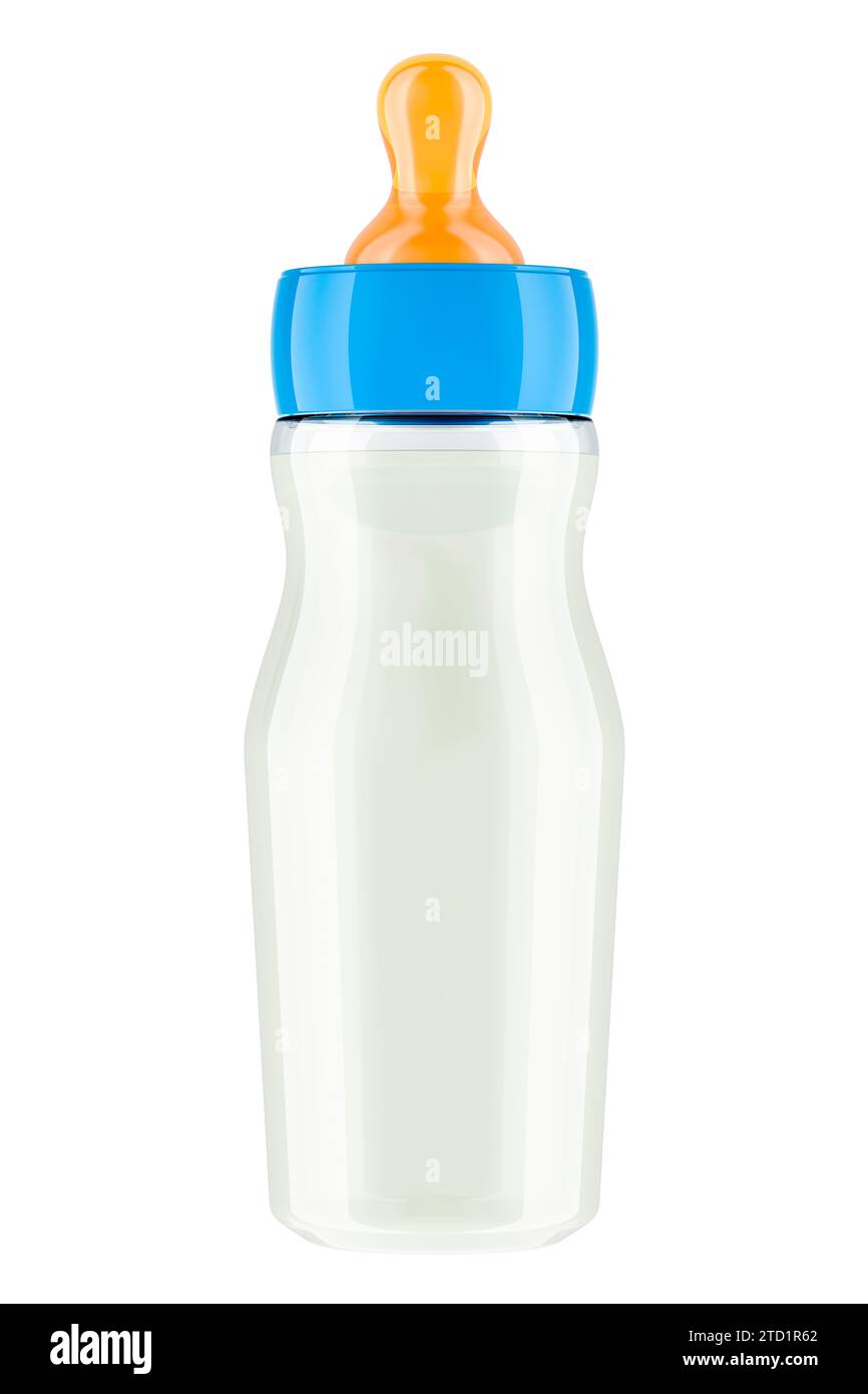 Baby bottle with milk or infant formula, 3D rendering isolated on white ...