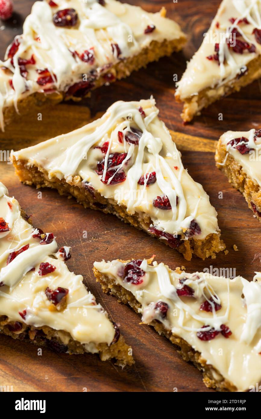 Sweet Homemade Cranberry Bliss Bars with Cream Cheese Frosting Stock Photo