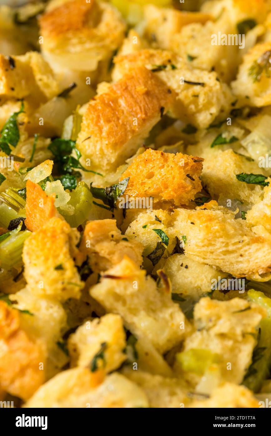 Organic Holiday Thanksgiving Bread Stuffing with Rosemary and  Celery Stock Photo