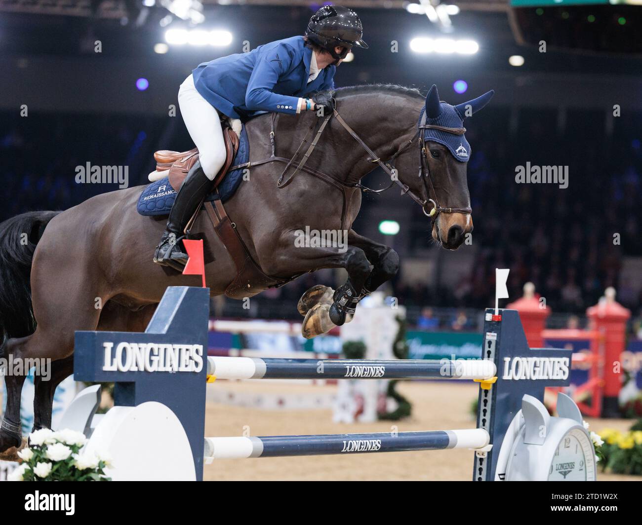 London, UK. 15th Dec 2023. Martin Fuchs of Switzerland with Conner Jei competes during the Champagne Taittinger Ivy Stakes at the London International Horse Show on December 15, 2023, London Excel Centre, United Kingdom (Photo by Maxime David - MXIMD Pictures) Stock Photo