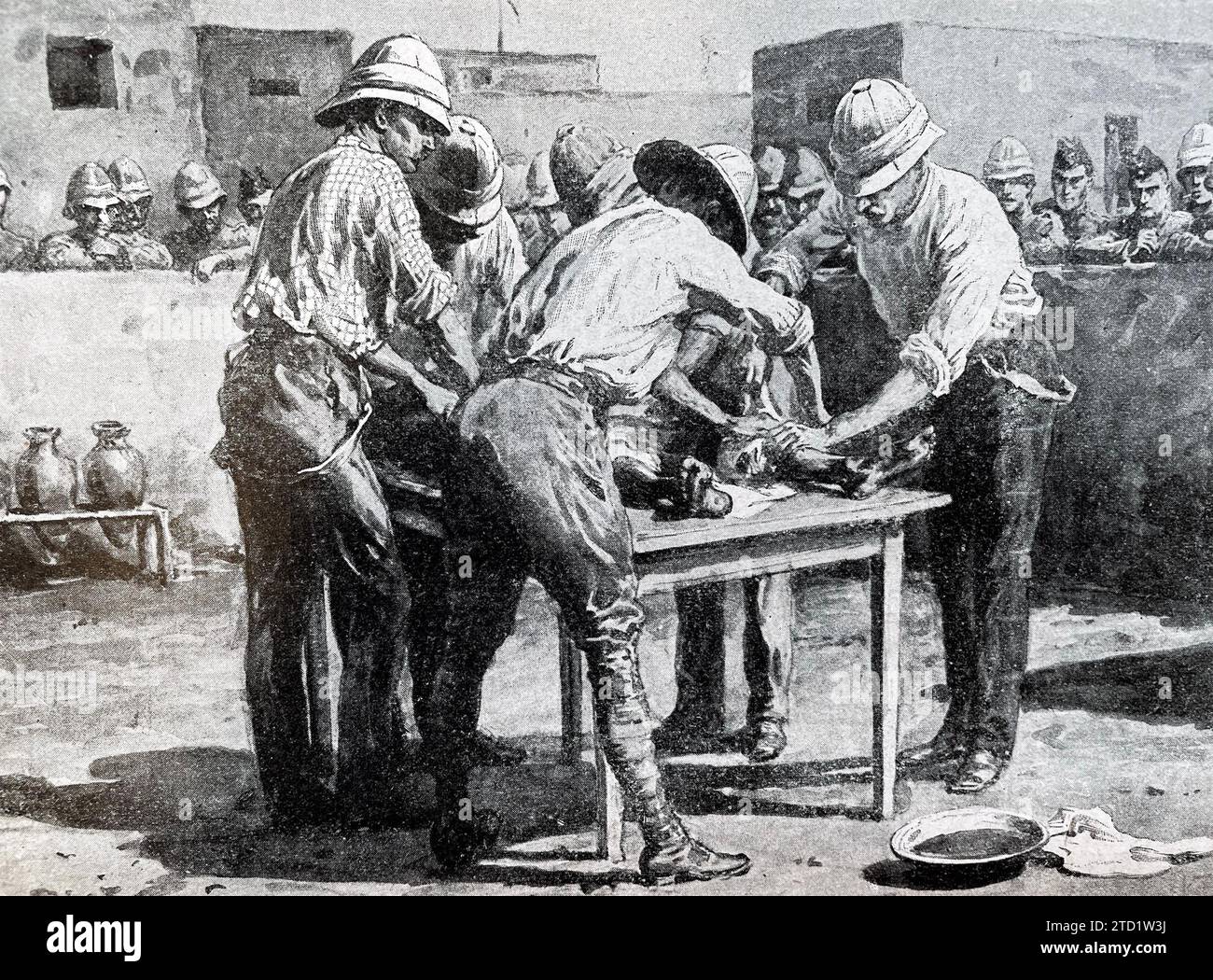 BATTLE OF ATBARA , Sudan, 8 April 1898. A wounded British soldier receives treatment watched by others. Stock Photo
