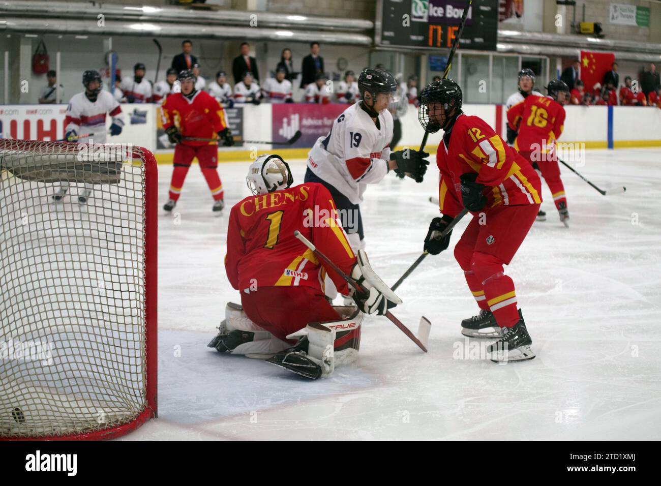 Dumfries, 15 December 2023. Korea score against China in a 2024 IIHF