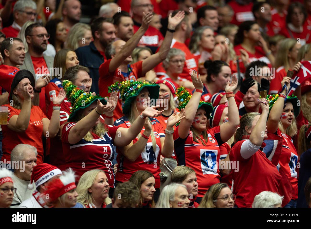 Herning, Denmark, December 15th 2023: Supporters of Norway are seen during the IHF Womens World Championship 2023 semi final game between Denmark and Norway at Jyske Bank Boxen in Herning, Denmark  (Ane Frosaker / SPP) Stock Photo