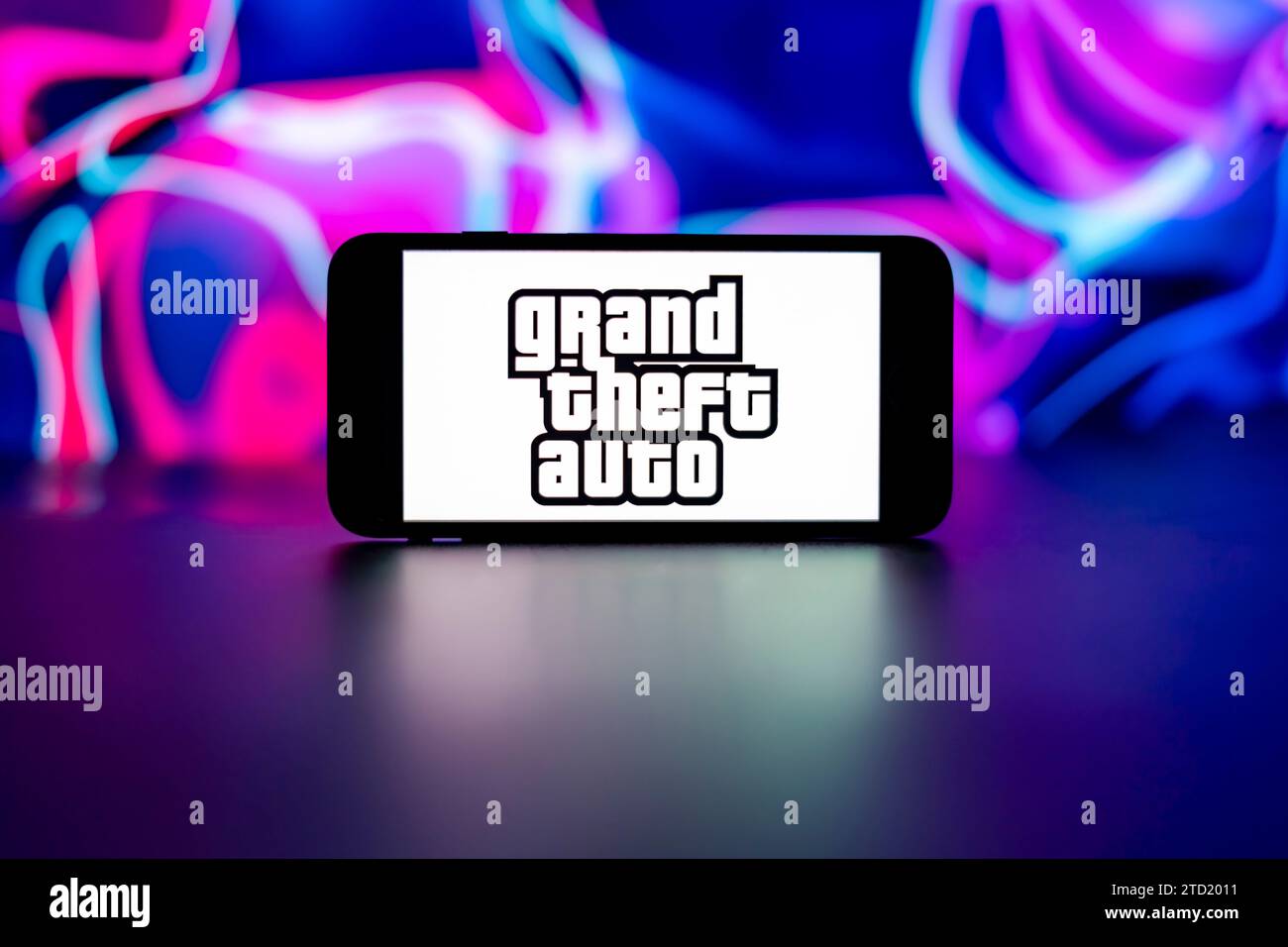 December 15, 2023, India: In this photo illustration, the Grand theft auto logo is seen displayed on a mobile phone screen. (Credit Image: © Idrees Abbas/SOPA Images via ZUMA Press Wire) EDITORIAL USAGE ONLY! Not for Commercial USAGE! Stock Photo