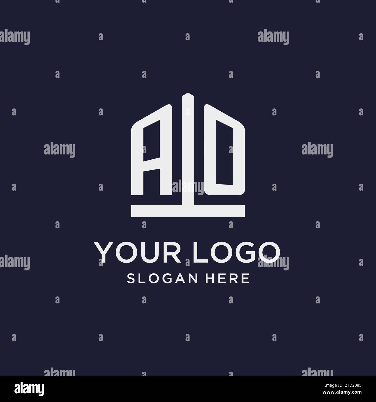 AO initial monogram logo design with pentagon shape style design ideas Stock Vector