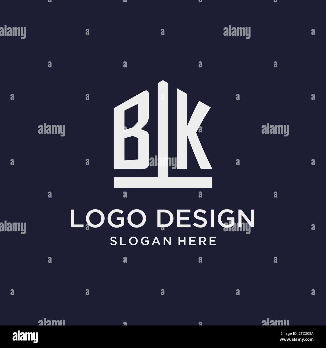 BK initial monogram logo design with pentagon shape style design ideas Stock Vector