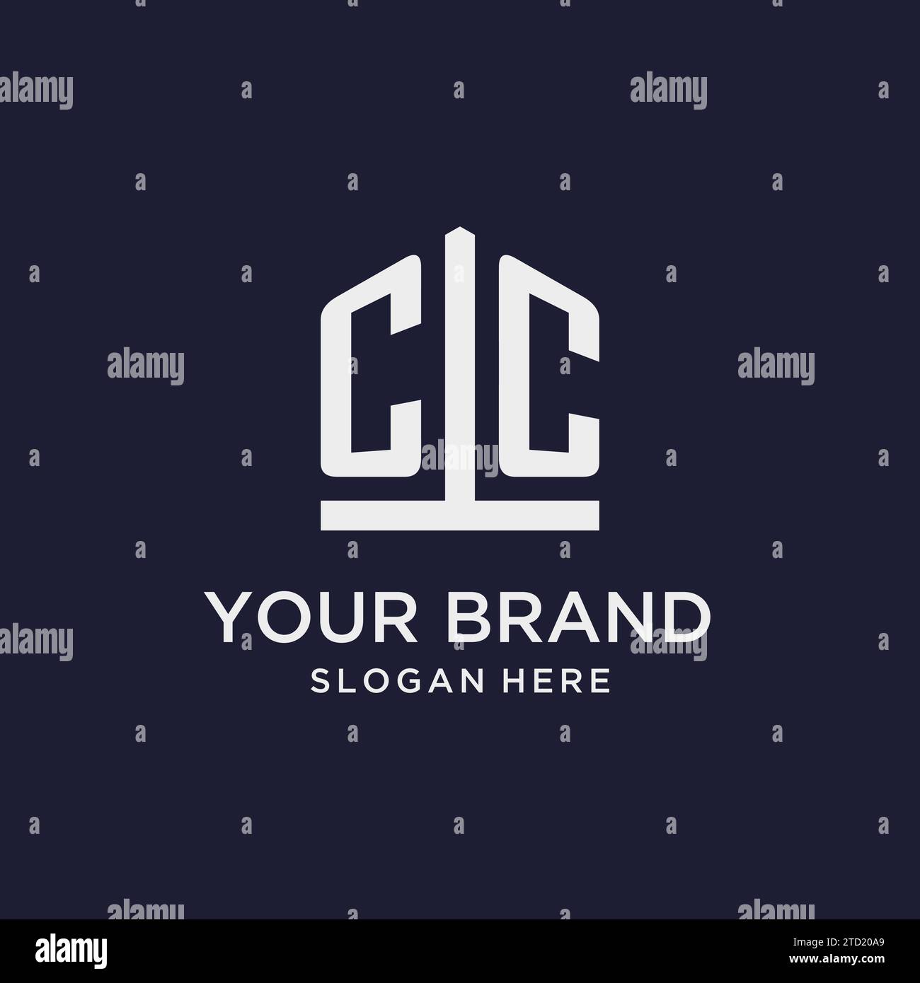 CC initial monogram logo design with pentagon shape style design ideas Stock Vector