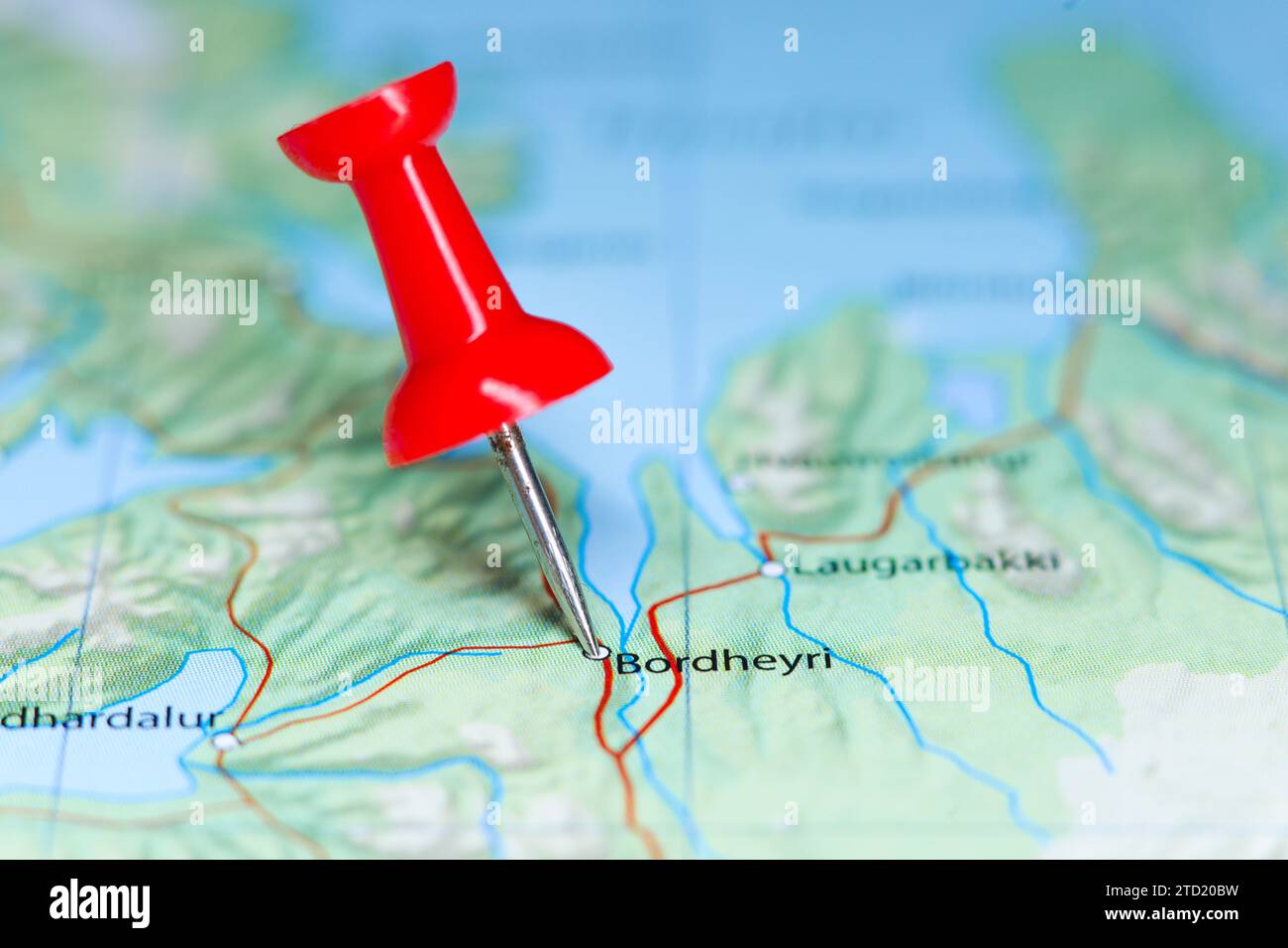 Bordheyri, Iceland pin on map Stock Photo
