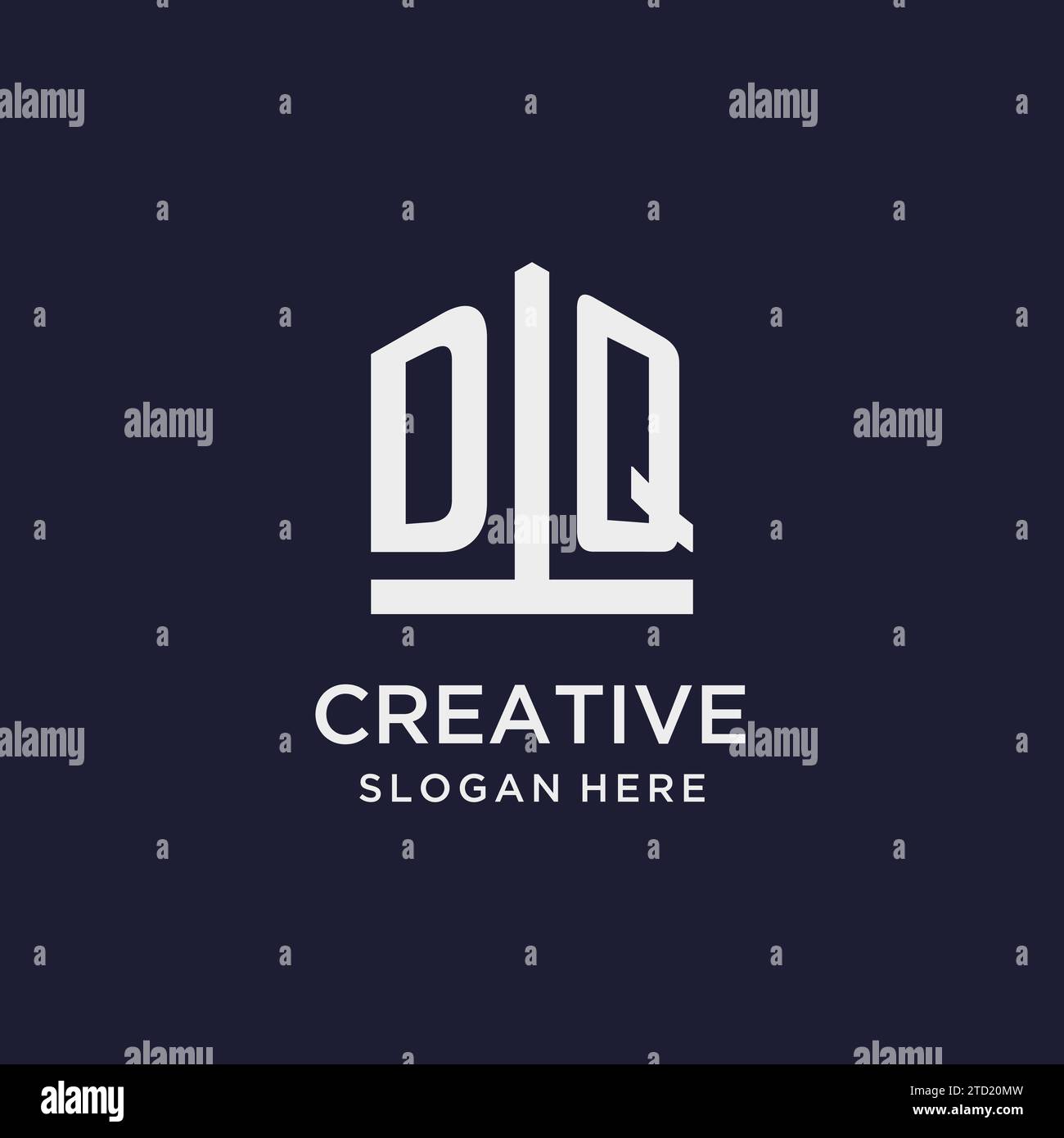 DQ initial monogram logo design with pentagon shape style design ideas Stock Vector