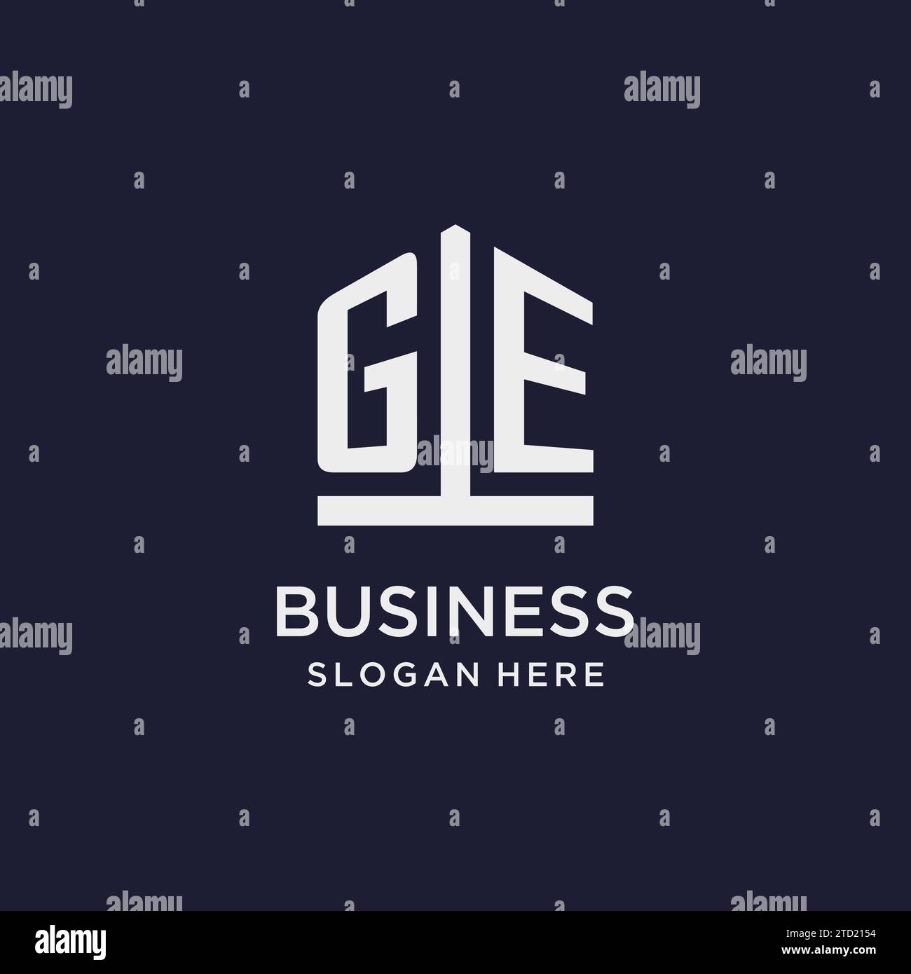 GE initial monogram logo design with pentagon shape style design ideas Stock Vector