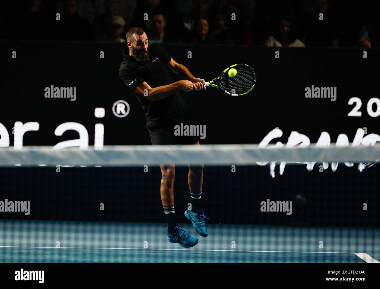 15th December 2023; ExCel Centre, Newham, London, England; Ultimate Tennis Showdown Grand Final Day 1; Benoit Paire (The Rebel) plays a backhand against Diego Schwartzman (EL Peque) Stock Photo