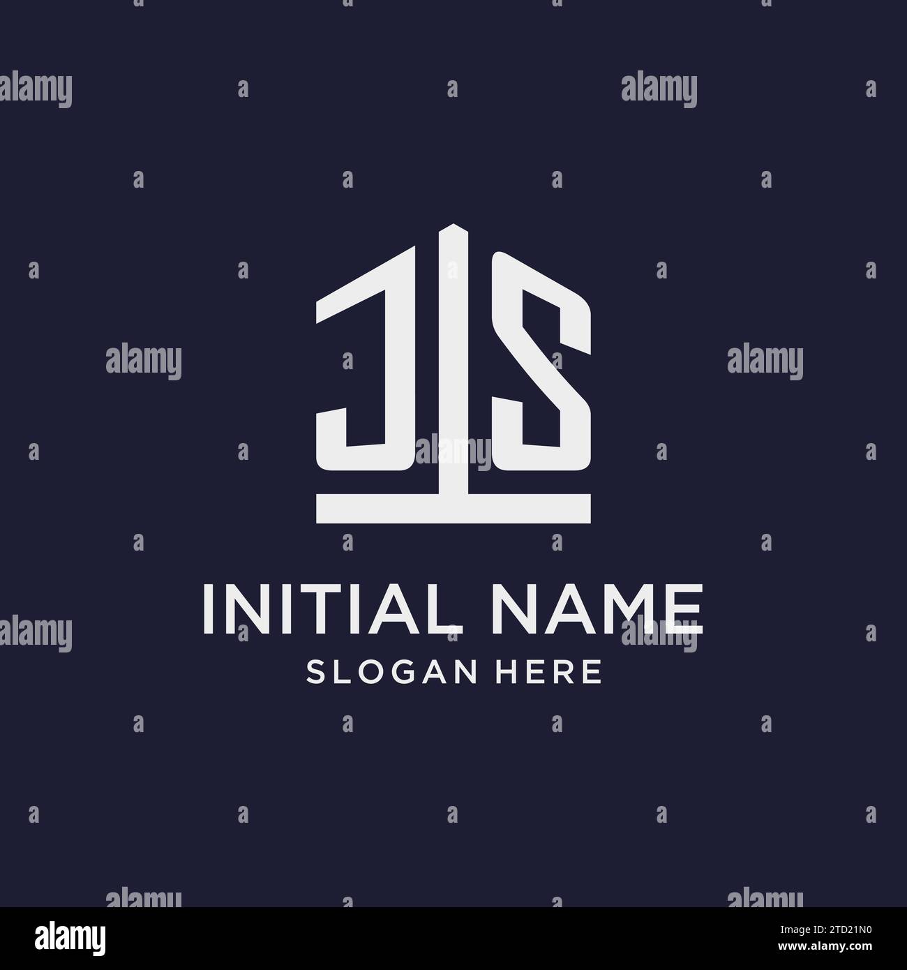 JS initial monogram logo design with pentagon shape style design ideas Stock Vector
