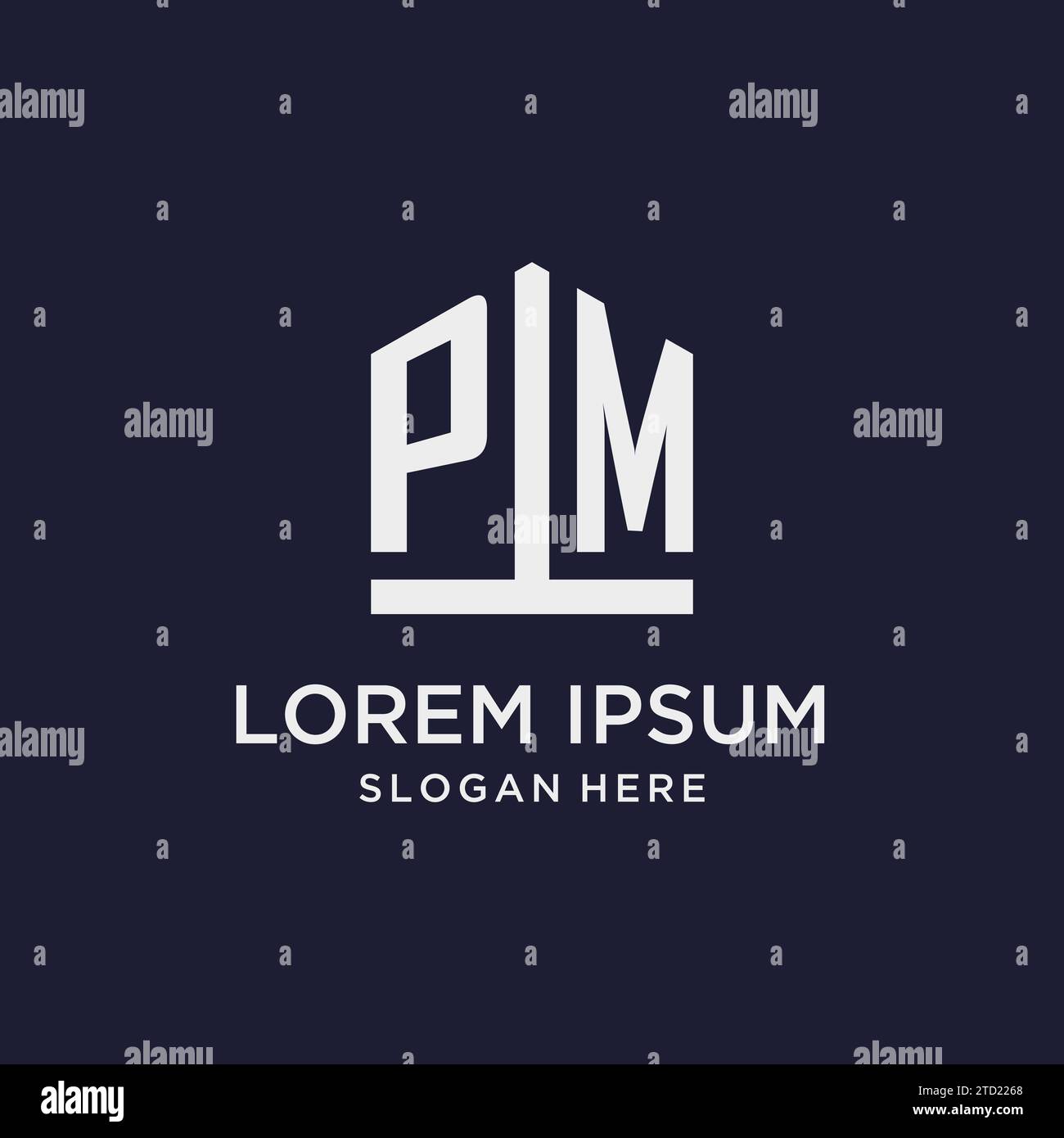 PM initial monogram logo design with pentagon shape style design ideas Stock Vector