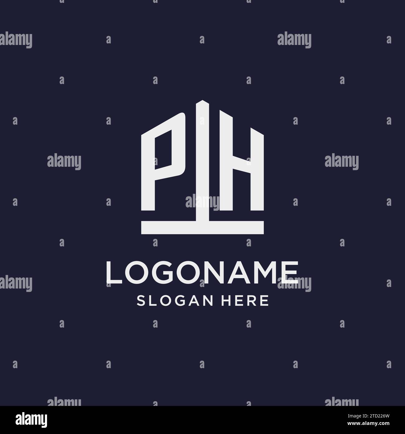 PH initial monogram logo design with pentagon shape style design ideas Stock Vector